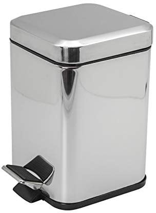 Harbour Housewares 3L Bathroom Bin - Chrome - Square Stainless Steel Pedal Bin Slim Kitchen Rubbish Trash Can Garbage Dustbin with Lid and Inner Liner Bucket