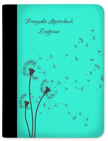 CreaDesign Customize A4 Zeugnismappe für Kinder - 26.7 x 32.7 x 1 cm, erweiterbar auf bis zu 20 Fächer, Sichtbuch ohne Klarsichthüllen, Türkis Pusteblume Design, Dokumentenmappe für Schüler