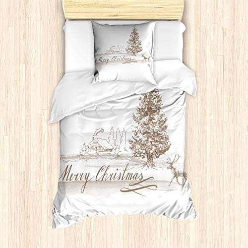 ABAKUHAUS Weihnachten Bettbezug Set für Einzelbetten, Weinlese-klassisches Weihnachten, Milbensicher Allergiker geeignet mit Kissenbezug,Dunkel Blau Rot Grau