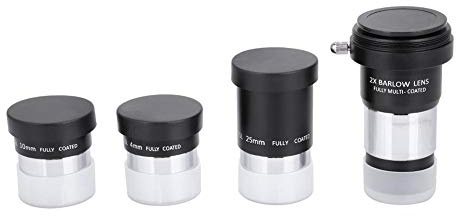 Bewinner Kit Accessori per Astronomia da 1,25 Pollici, Set oculare telescopico Plossl da 1,25con oculare telescopico da 4 mm/10 mm/25 mm, 2X Lente di Barlow con Adattatore T per l'astronomia