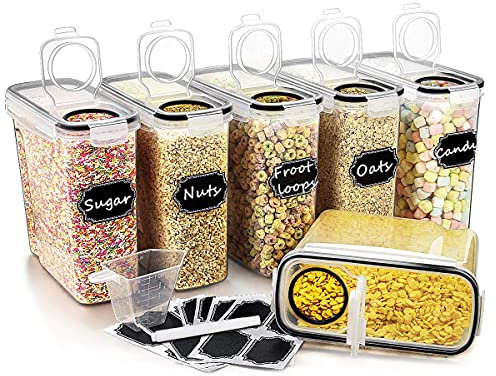 Wildone Frischhaltedosen für Müsli und trockene Lebensmittel, luftdicht, für Zucker, Mehl, Snacks, Backzubehör, auslaufsicher, mit schwarzen Verschlussdeckeln, 6 Stück (4 Liter)