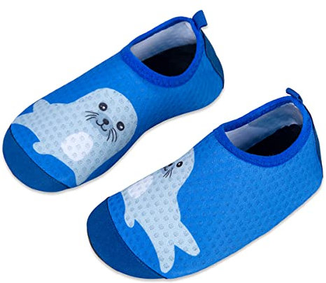Badeschuhe Wasserschuhe Strandschuhe Mädchen Junge Schwimmschuhe Barfußschuhe rutschfeste Surfschuhe Sportschuhe Kleinkind Schwimmbad(Blau,18/19 EU)