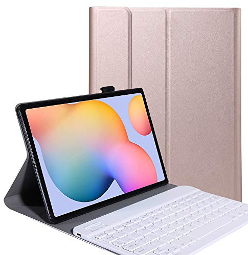 YGoal Teclado Funda para Galaxy Tab S6 Lite 2020, [QWERTY Inglés Layout] PU Cuero Funda con Desmontable Wireless Teclado para Samsung Galaxy Tab S6 Lite 10.4 P615/P610, Rosa Oro