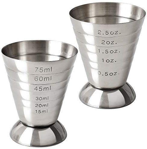 Cozihom Cocktail Jiggers en acier inoxydable, 2,5 oz, 75 ml, 5 cuillères à soupe, paquet de 2