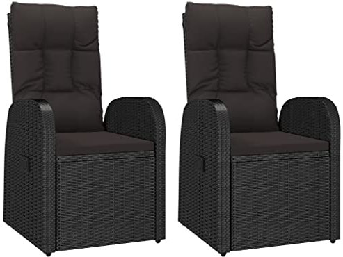 vidaXL Garten-Liegestühle 2 Stk. mit Auflagen Poly Rattan Schwarz