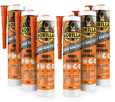 Gorilla 2044003 Heavy Duty Grab Adhesive White 290ml (Pack of 6)