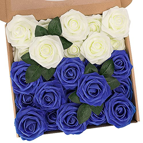 N&T NIETING Fiori Artificiali, Rosa Artificiali 25 Pezzi Schiuma Teste di Rose Finte Aspetto Reale con Foglia e Gambo Regolabile per DIY Matrimoni Mazzi Nuziale Festa Casa Stanza Decorazioni ()