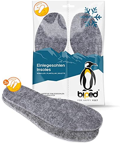 biped 2 Paar extra breite Filzsohlen - Wärmende Winter Einlegesohlen für besonders breite Schuhe, Arbeitsschuhe, Stiefel, Wanderschuhe und Gummistiefel z2787(42)