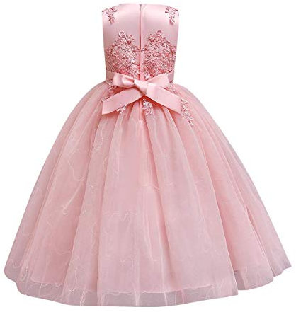 FYMNSI Vestito Bambina Fiore Damigella Ragazza Principessa Abito Maxi Pizzo Senza Maniche Floreale Lunga Gonna Tutu per Festa Compleanno Comunione Battesimo Vestiti da Matrimonio Ballo Rosa 6-7 Anni
