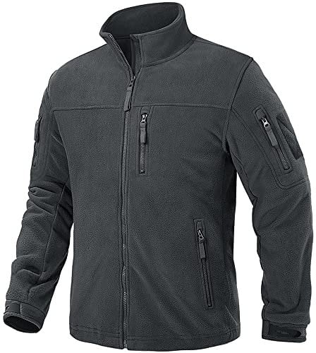 TACVASEN Work Jackets for Men Fleece Winter Coat Warm Outdoor Jacket Winproof Fleece Jackets Zipper Pockets Grey