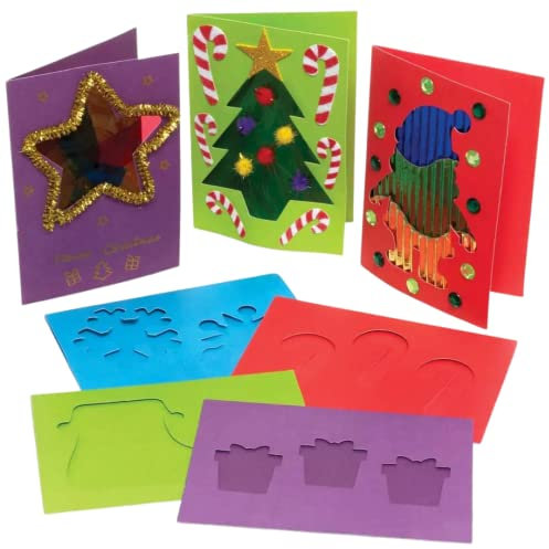 Baker Ross FE946 Weihnachts Apertur Grußkarten - 15er Pack, Kartenrohlinge für die Kartenherstellung, Gestalte deine eigenen Weihnachtskarten, Ideal für Kinder-Kunst- und Bastelprojekte, Rot,Grün,Blau