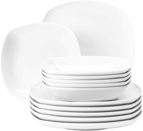 Seltmann Weiden 001.765190 Lido Plain Service de table, carré, blanc, 12 pièces