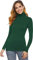 STAR FASHION Womens Polo Neck Jumper Tops Long Sleeve Ladies Roll Turtle Neck Plain Knitted Pullover Sweatshirt for Ladies Stretch Lightweight Sweater Top Bottle Green 8-10