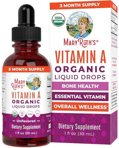 MARYRUTH'S Organics USDA Organic Vitamin A Liquid Drops | 3 Month Supply | Bone Health for Ages 14+ | Essential Vitamin | 750mcg per Serving | Sugar Free | Vegan | Non-GMO | Gluten Free | 1oz