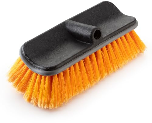 Hard Bristle Deck Scrub Brush Heavy Duty // Concrete Scrub Brush for Exterior House Cleaning // Screw On Floor Brush Scrubber Fits Standard Acme Threaded Extension Poles (Pole Sold Separately)