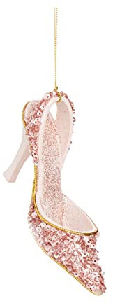 12cm Glitter/Sequin Shoe Christmas Tree Decoration - Pink