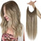 Easyouth Draht Extension Echthaar Haarteile Echthaar Draht 100g 50 cm Farbe Mittelbraun Mix Platin Blond und Mittelbraun Invisible Extensions Echthaar mit Draht #6/60/6