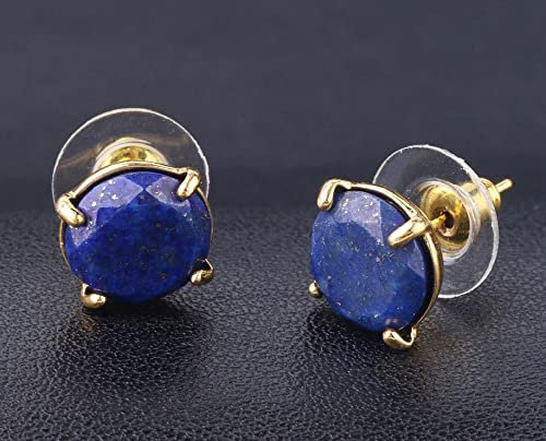 ZHENL Ohrringe Aus Stein,Runder Lapislazuli-Ohrschmuck, Facettierte Ohrstecker Aus Naturstein Für Frauen, Goldene Damenohrringe Mit Vier Krallen, Reinigendes Magnetfeld, Stilvolles Pendeln