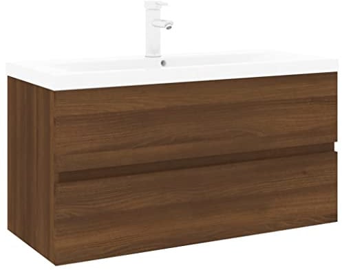 vidaXL Meuble Lavabo avec Bassin Intégré Armoire sous Lavabo Meuble de Rangement de Salle de Bain Maison Chêne Brun Bois d'Ingénierie