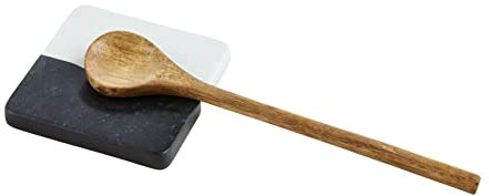 Mud Pie Marble Blk Wht, cuillère 28 cm | repos 12,7 x 12,7 cm, noir