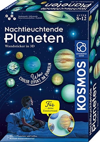 KOSMOS 654269 Nachtleuchtende Planeten, Amazon Exklusiv, 3D-Planeten-Sticker leuchten im Dunkeln, Weltraum für Kinder ab 6 Jahre, Weltall Kinder, Planeten Deko fürs Kinderzimmer