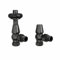 NRG Traditional Antique Angled Central Heating Radiator Valve 15mm Thermostatic + Lockshield Valve Black Nickel with Black Hand Wheel