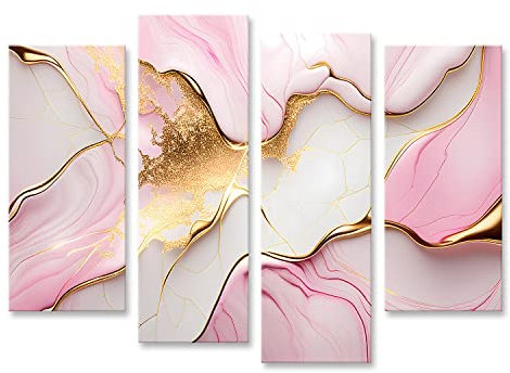 islandburner Tableau sur toile Fond Abstrait Marbre Or Rose Design Liquide Tons Azur Clair Rose G Cadre Affiche Poster Murale Tableaux