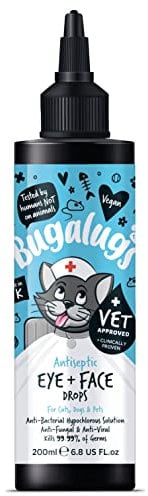 BUGALUGS Dog Eye Drops 200ml, Antiseptic eye drops for dogs, puppy, cats & animals. Antibacterial for dry, itchy, irritated, gunky & tear stain eyes. Eye Wash Cleaner