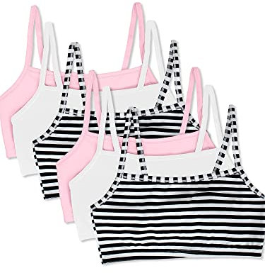 Fruit of the Loom Women's Spaghetti Strap Cotton Pull Over 3 Pack Sports Bra, Stripe/Stripe/White/White/Blush/Blush, 40