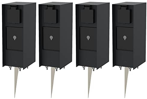 Novatool 4X Steckdosensäule 3-Fach Anthrazit Edelstahl eckig IP44 mit Erdspieß Smart-Home Steckdose Aussen Gartensteckdose Outdoor Steckdosensäule Garten Steckdosenturm