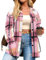 IN'VOLAND Damen Übergröße Flanell Plaid Shacket Button Down Langarm Flanell Shirts Casual Revers Herbst Jacke, Pink, 54 Große Größen