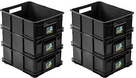 PAFEN 6x Euro Stapelbox 20l - 43 x 35 x 18 cm - Aufbewahrungsbehälter Euro-box Ecoline Stapelkasten Transport Eurobehälter aus PP, Schwarz Eco