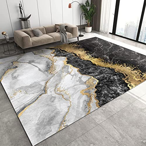TEMLAN Luxuriöse Marmorstruktur Aus Schwarzem Gold Teppiche Gegend, Schwarz-Grau-Gold-Marmor-Textur Dekorativer Teppich für Wohnzimmer, Schlafzimmer, Esszimmer Badezimmer Küche Flur Läufer 60 x 120cm