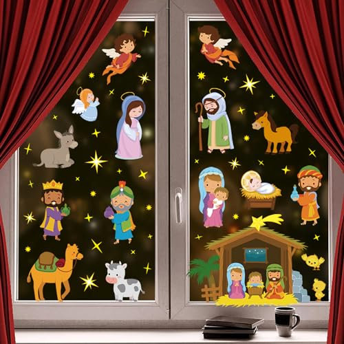 Pegatinas Navidad para Ventanas y Cristal - 9 Hojas Decoración Reutilizable - Decorativas para Ventana