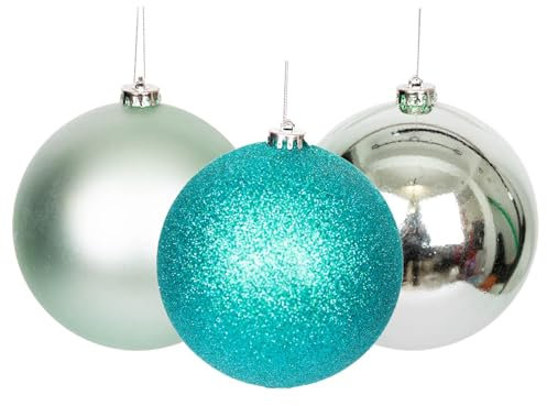3 Bolas de Navidad irrompibles Color Turquesa, decoración de árbol de Navidad, Bolas de Adornos de Navidad, Decoraciones Colgantes de Navidad, decoración de Vacaciones, Brillante, Mate, Purpurina