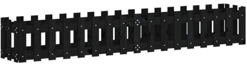 vidaXL Hochbeet, Pflanzkasten mit Lattenzaun-Design, Frühbeet Pflanzbeet für Garten Terrasse, Gemüsebeet Blumenkasten, Schwarz 200x30x30 cm Massivholz Kiefer