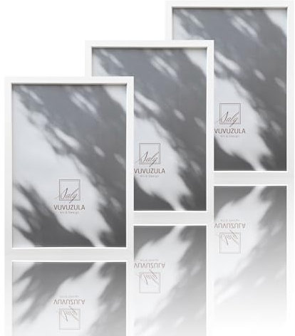 VUVUZULA Bilderrahmen A4 Weiss Holz 3er Set 21x30cm Fotorahmen Holzrahmen MDF Rahmen DIN A4 für Urkunden