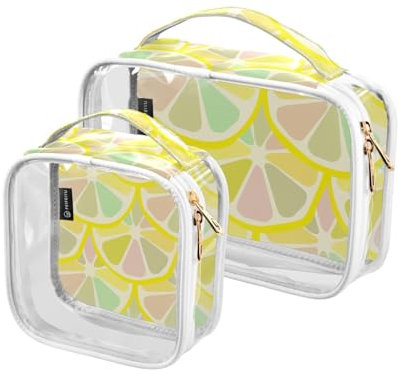 Beauty case da viaggio trasparente, con manici, colore limone, estivi, confezione da 2, Multicolore, 2 pezzi, Beauty case