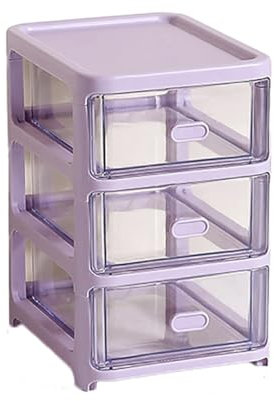 Verve Jelly 3 Drawer Vanity Organizer, Plastic Storage Drawers, Desktop Jewelry Storage Box Storage Tower Unit for Home, School, Office, Bedroom & Living Room, Purple