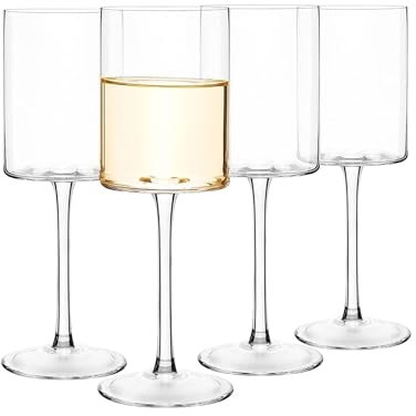 Duokirs 4er Set Rotweingläser Kristall Weingläser mit Zylindrischen Körper Stil Weißweingläser Elegantes Bleifreies Kristallglas Wein Gläser Set 400 ml