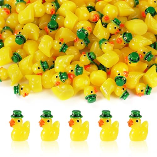 80stk Mini Ente Harz, St. Patrick's Day Kunstharz Enten Irischer Grüner Hut Winzige Miniatur-Enten zum Basteln Puppenhaus Mini-Garten Landschaft Zuhause St. Patrick's Day Geschenkdekoration