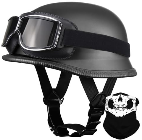 Casque Moto Vintage Casques Jet, Casque Allemand Moto Ouvert Adulte Demi, ECE Homologué, Demi Casque de Moto avec Boucle Réglable Dégagement Rapide, pour Cruiser Chopper Casque