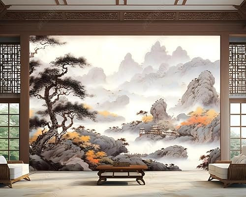 Fototapete Berge Flüsse Kiefern Wolken Und Nebel Tuschemalerei 350X256 Cm Vlies Tapeten Xxl Moderne Wandtapete Wohnzimmer Schlafzimmer