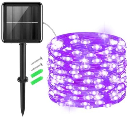 Gcstnn Outdoor Solar Lights, 5M 50 LED Solar Fairy Lights Copper Wire 8 Modes, Waterproof String Lights for Garden, Christmas Tree, Yard, Bedroom, Gate Indoor/Outside Decorations(Purple)