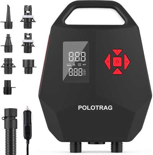 Polotrag Paddle Board Pump, SUP Pump Electric Portable with Auto-Off/Deflation, Dual Stage 12V DC Car Connector Air Pump for Inflatables, Kayak and Air Mattress(Red)