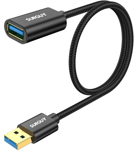 SUNGUY Cavo Prolunga USB 3.0, 50CM 5Gbps Maschio A Femmina A Cavo Estensione per unità flash USB, disco rigido esterno, hub USB, stampante, scanner, fotocamera, PS VR, ecc-Nero