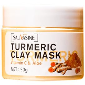 Britains Beauty Turmeric Clay Mask with Vitamin C & Aloe - Anti-Sensitive, Whitening, Acne Removal, Moisturising Facial Mask - 50g - Natural Skin Care for Lifting, Repairing, and Brightening