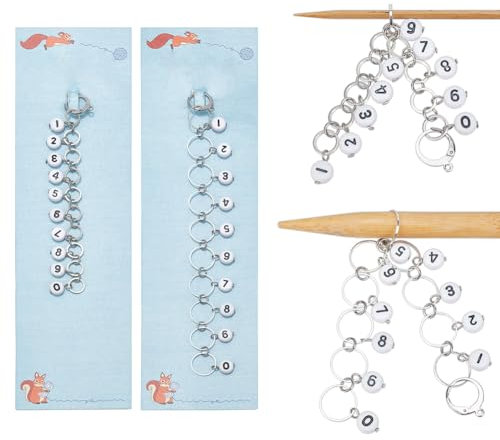 NBEADS 2Pcs Number Beads Knitting Row Counter Chains, Acrylic Beaded Row Counting Accessories with Linking Ring for Sewing Knitting Crochet Tracking Project Progress