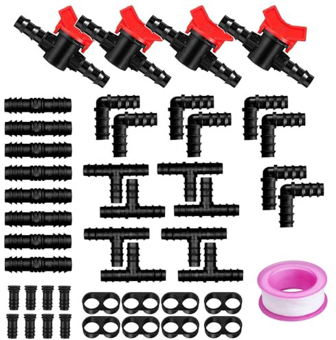 HUAZIZ 45 Piezas Negro Riego Goteo Kit, Conectores para Tubo de Riego Goteo 16 mm Conectores Riego Mixtos de Goma Manguera Accesorios para Sistema de Goteo Irrigación Jardín Huerto Terraza