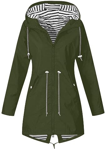 KOG Übergangsjacke Damen Regenjacke Wasserdicht Regenmantel Windbreaker mit Kapuze Fahrradjacke Regencape Regenjacken Windjacke Wanderjacke Outdoor Jacken Prime Armeegrün S